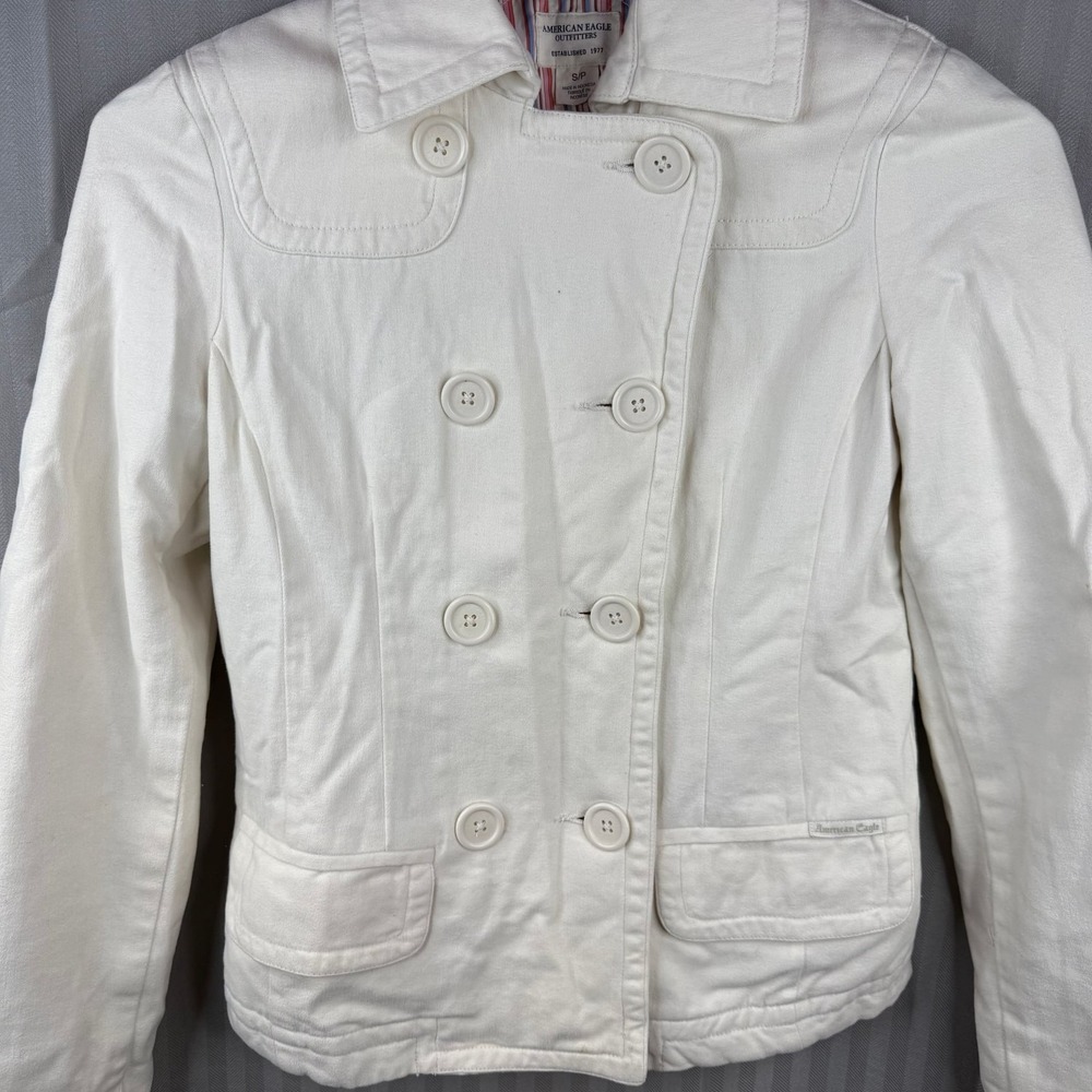 American Eagle Cream Coat Jacket Small Double Bre… - image 2